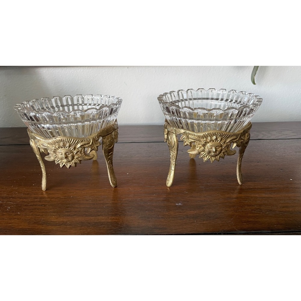 Vintage Matching Candy Dishes, brass base, glass bowls
